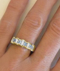 Hand picture of 0.97 ctw Princess Cut Aquamarine and Baguette Diamond Ring