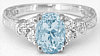 Vintage Engraved Aquamarine Engagement Ring with Wedding Band