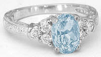 Ornate Oval Aquamarine Ring with Engraving