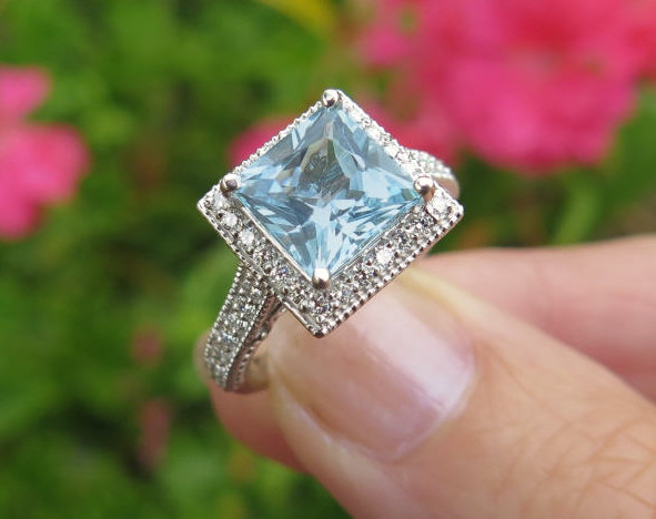 Luxurious Genuine Aquamarine Gemstone Rings For Women 925 Silver Plated  Finger Rings Female Noble Engagement Wedding Party Banquet Fine Jewelry -  Jewelry & Accessories - Temu