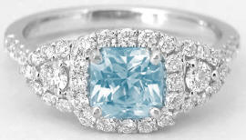 Princess Cut Aquamarine and Diamond Ring in 14k white gold