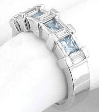 Anniversary Ring with Baguette Diamonds and Princess Aquamarine