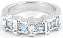 Aquamarine Diamond Band Ring in 14k White Gold
