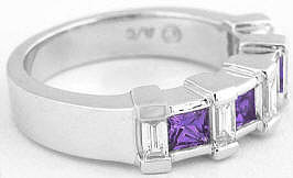 Amethyst Diamond Promise Rings in 14k White Gold
