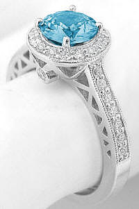 Diamond Halo Ring with Round Swiss Blue Topaz in 14k