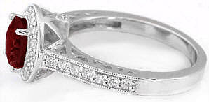 Diamond Halo Ring with Garnet in 14k white gold