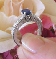 Natural Oval Cut Real Blue Sapphire Engagement Ring in solid 14k white gold