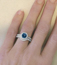 London Blue Topaz Engagement Ring with Wedding Band in 14k