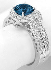 Genuine London Blue Topaz Engagement Ring in 14k white gold