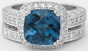 London Blue Topaz Engagement Ring with Wedding Band