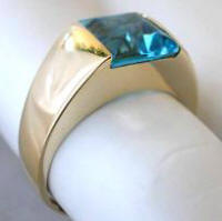 Round swiss blue topaz band ring in 14k yellow gold