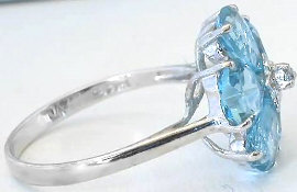Blue Topaz Flower Ring with Heart Cut Gemstones in real 14k white gold