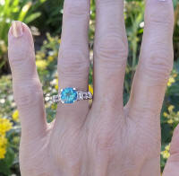 Round Swiss Blue Topaz Gemstone Ring with Real Diamonds set in unique solid 14k white gold