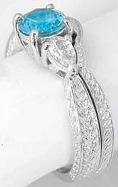 Round Swiss  Blue Topaz Engagement Rings in 14k White Gold