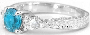 Three Stone Swiss Blue Topaz Rings in 14k White Gold