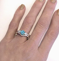 Swiss  Blue Topaz Engagement Rings in 14k White Gold with Matching Band