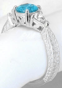 Three Stone Swiss Blue Topaz and Pear White Sapphire Rings in 14k White Gold