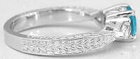 Engraved Three Stone Swiss Blue Topaz Rings in 14k White Gold