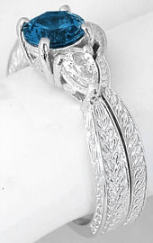 London Blue Topaz and Pear White Sapphire Engagement Rings in 14k