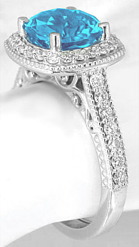 Swiss Blue Topaz Rings with Filigree in 14k gold