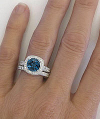 8mm Cushion Cut London Blue Topaz Engagement Ring