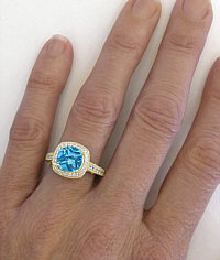Swiss Blue Topaz Diamond Halo Rings in 14k Gold