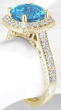 Swiss Blue Topaz Diamond Rings in 14k Yellow Gold