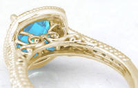 Vintage Style Swiss Blue Topaz Diamond Halo Engagement Rings in 14k Yellow Gold