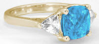 14k Yellow Blue Topaz Engagement Rings with Matching Band
