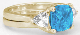 Blue Topaz Engagement Rings with Matching Band in 14k Gold