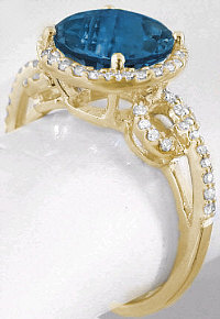 8mm Round London Blue Topaz Diamond Ring in 14k