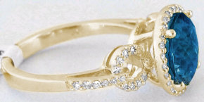 Checkerboard London Blue Topaz Diamond Ring in 14k Yellow Gold