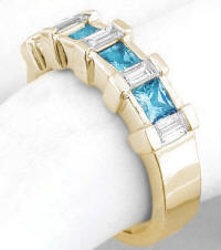 Swiss Blue Topaz Wedding Rings in 14k Yellow Gold