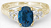 London Blue Topaz Engagement Ring Yellow Gold with Engraving