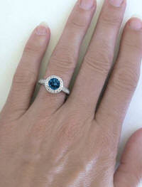 Round London Blue Topaz Diamond Halo Ring in 14k