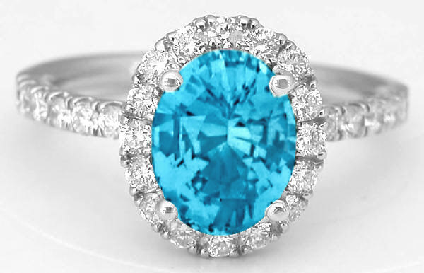 Blue Topaz Engagement Ring - Oval - 2.82 ctw Blue Topaz and Diamond - 14k  white gold