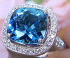 10mm Cushion London Blue Topaz Ring with Diamond Halo set in 18k white gold