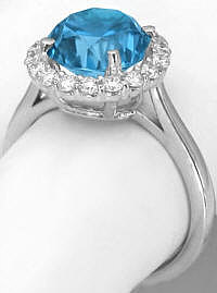 Diamond Halo Ring with Natural Blue Zircon in 14k white gold