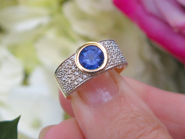 Bar-Set Solitaire Round Sapphire Bypass Ring 4mm Blue Sapphire 