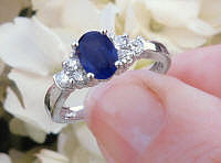 14k white gold Natural Oval Cut Blue Sapphire Engagement Ring with Real Diamonds for sale