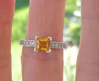 5.5 mm Princess Cut Citrine Ring with Real Diamonds in 14k white gold for sale