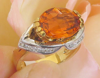 East West Set Citrine and Diamond Statement Ring in 18k white and yellow gold