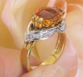 East West Set Oval Citrine Statement Ring in 18k white and yellow gold for sale