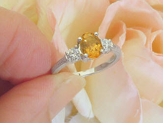 Past Present Future Citrine Ring in 14k white gold with Engraving for sal 