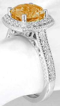 8mm Citrine and Diamond Ring in 14k white gold