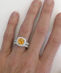 Antique Style Citrine and Diamond Halo Engagement Ring in 14k