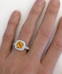 8mm Cushion Citrine and Diamond Ring in 14k