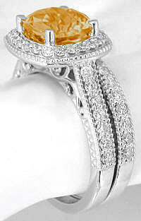 8mm Checkerboard Citrine and Diamond Engagement Ring in 14k