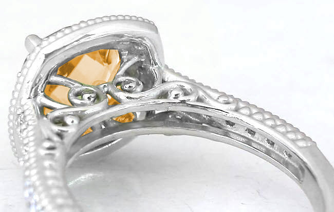 Filigree 8mm Citrine and Diamond Ring in 14k