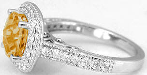 8mm Cushion Cut Citrine and Diamond Ring in 14k